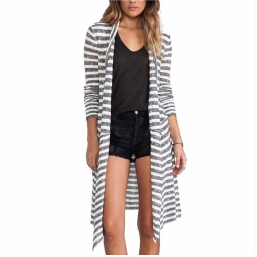 Free People Forget Me Not Long Duster Cardigan Sweater Striped Blush Pink Medium - Picture 11 of 12